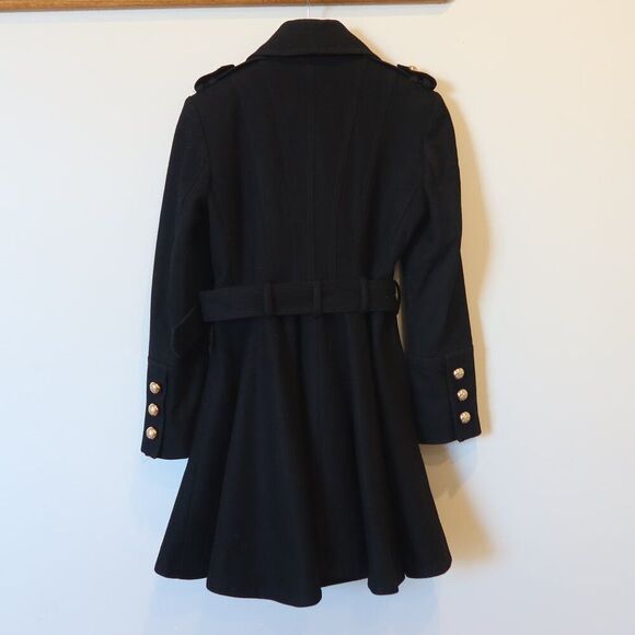 Miss Sixty Double Breasted Peacoat Wool Blend black Belt Trench gold S military - Picture 3 of 15